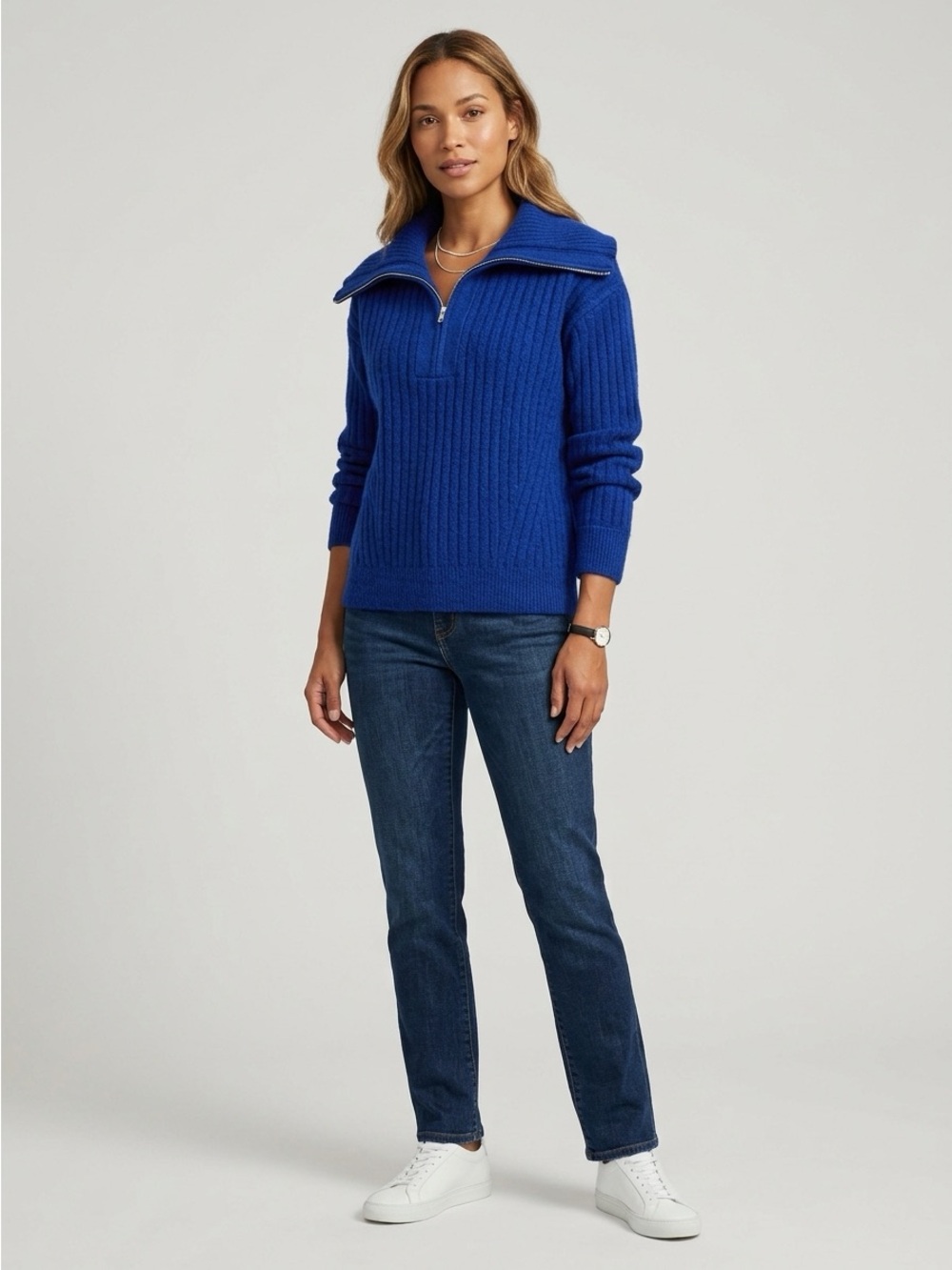 Major Cozy Royal Blue Half Zip Ribbed Knit Sweater Size Small New With Tags
